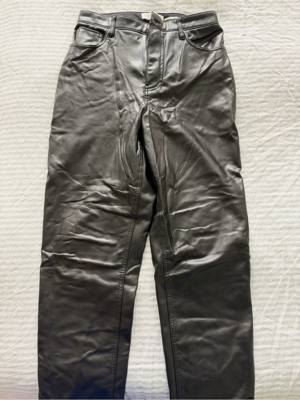 Abercrombie & Fitch Black Faux Leather High- Rise Curve Love Straight-Leg Pants